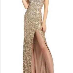 Mac Duggal Gold Sequin Evening Gown